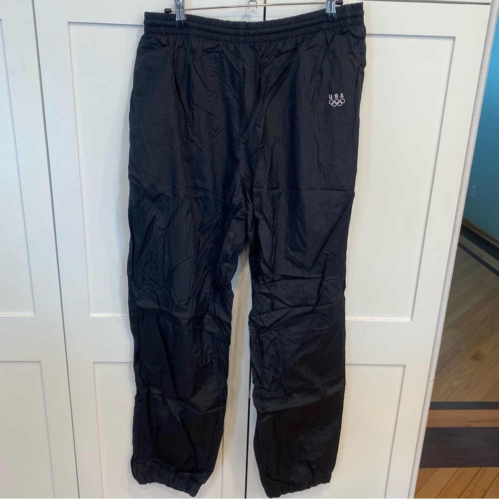 Vtg USA Olympics Lined Track Pants Mens L Black Windbreaker JC Penney 90s Y2K